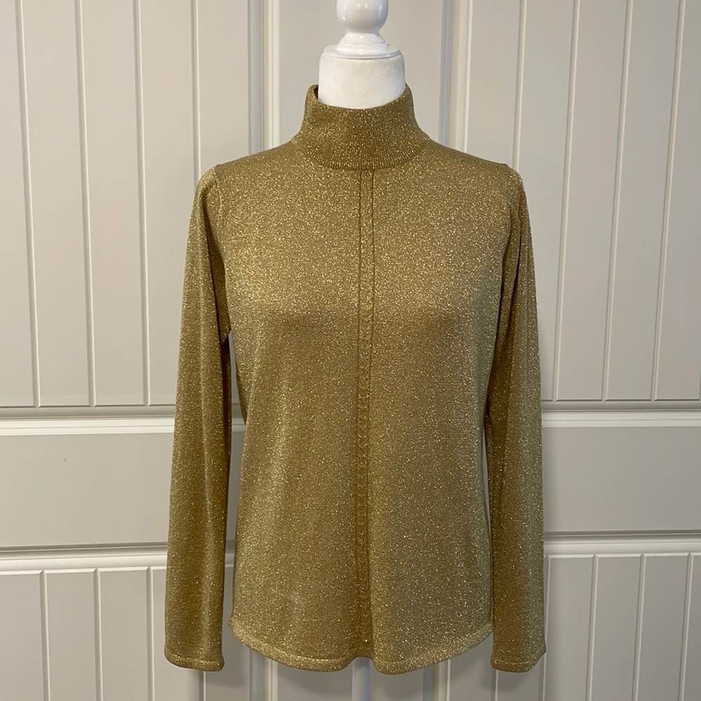 VTG Pendleton Wool Blend Gold Lurex Mock Turtleneck Sweater